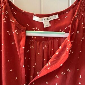Fun 2 Fun Red Blouse with White Leaf Pattern